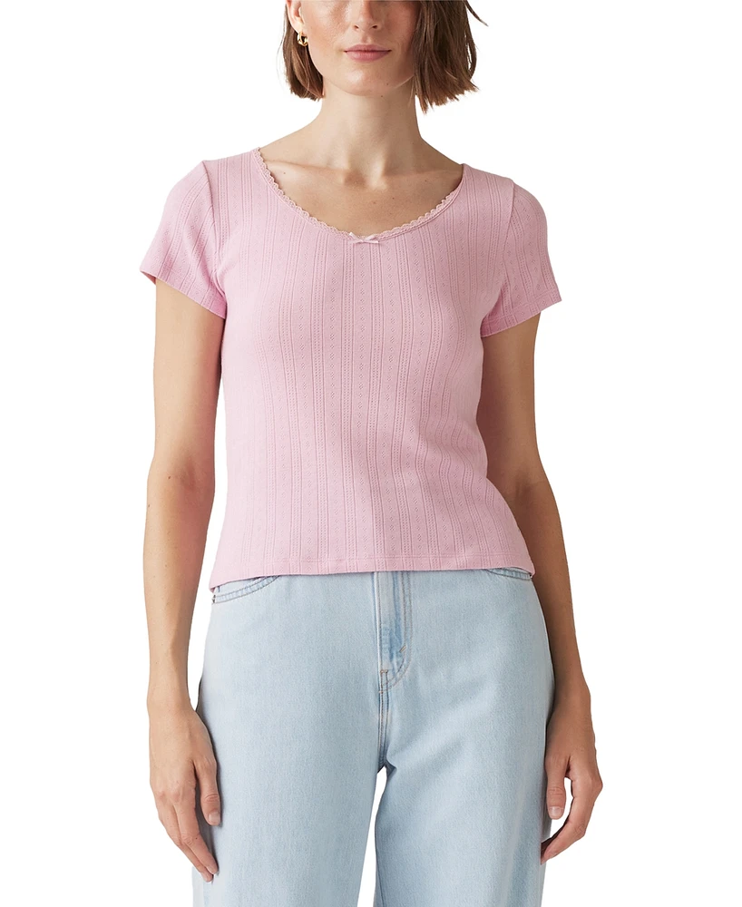 Levi's Women's Sweetie Cotton V-Neck Pointelle Top