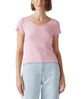 Levi's Women's Sweetie Cotton V-Neck Pointelle Top
