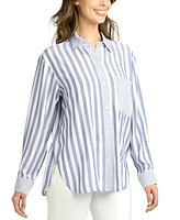 Bcx Juniors' Oversized Striped Long-Sleeve Shirt