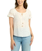 Bcx Juniors' Embroidered Gauze Eyelet Peasant Top