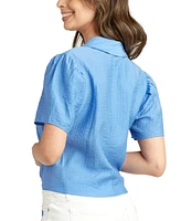 Bcx Juniors' Textured Puff-Sleeve Tie-Front Shirt