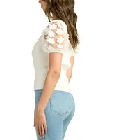 Bcx Juniors' Embellished Woven Sleeve Scoop Neck Top