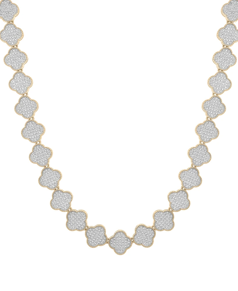 Men's Diamond Clover 22" Necklace (2 ct. t.w) in 14k Gold-Plated Sterling Silver & Sterling Silver