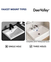 DeerValley 23.82" L x 18.9" W x 6.69" H White Rectangular Vitreous China Drop-in Bathroom Sink with Overflow