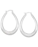 Large Patterned Teardrop Shape Hoop Earrings in 14K White Gold Over Sterling Silver