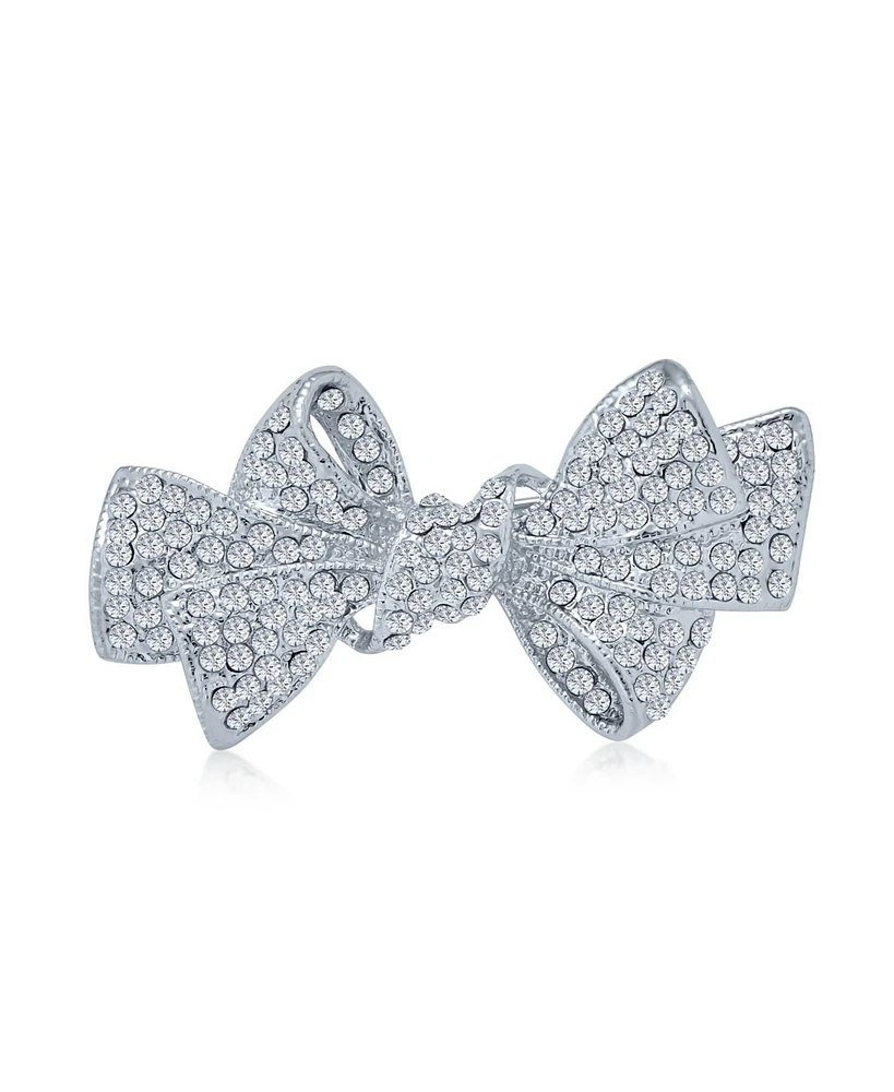 Bling Jewelry Dainty Crystal Brooche Pin with Silver Ribbon Bow Accent