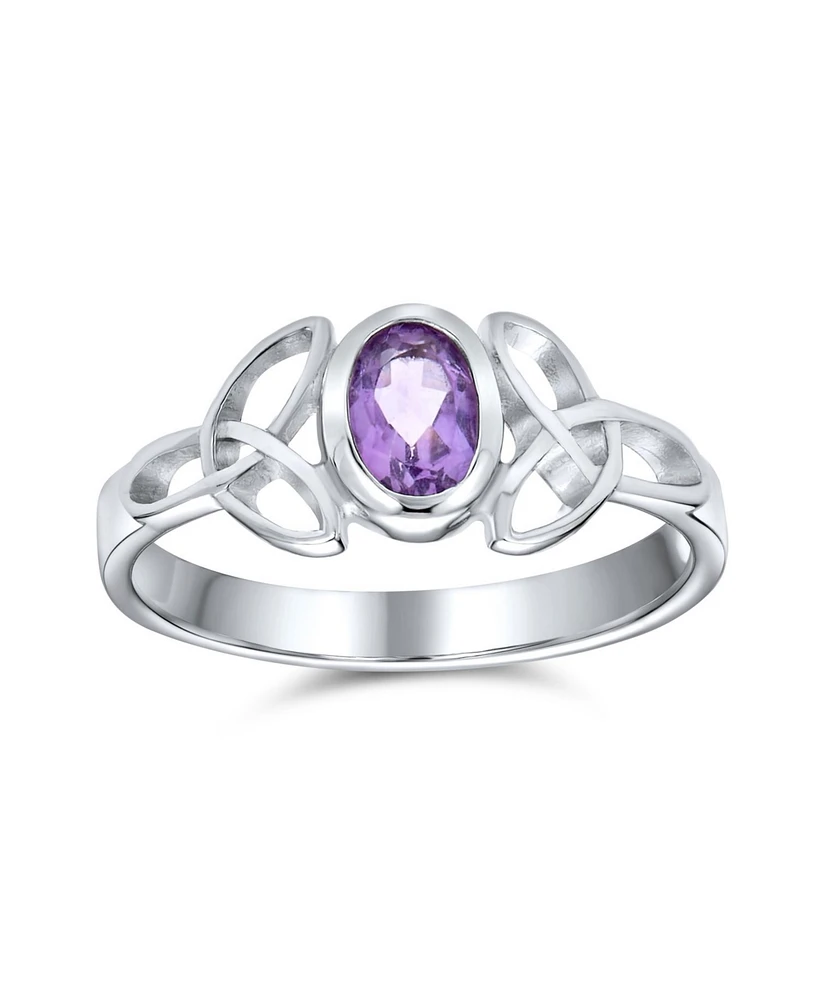 Bling Jewelry Delicate Oval Natural Amethyst Labradorite Turquoise Bff Sorority Sister Promise Trinity Celtic Knot Triquetra Ring Thin Band .925 Sterl