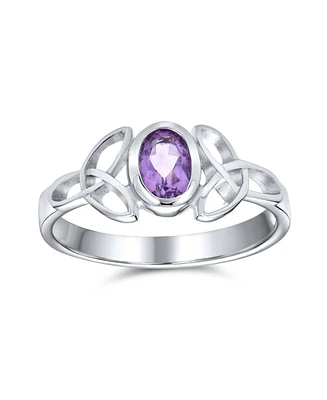 Bling Jewelry Delicate Oval Natural Amethyst Labradorite Turquoise Bff Sorority Sister Promise Trinity Celtic Knot Triquetra Ring Thin Band .925 Sterl