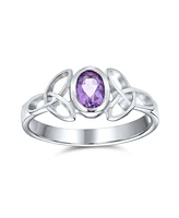 Bling Jewelry Delicate Oval Natural Amethyst Labradorite Turquoise Bff Sorority Sister Promise Trinity Celtic Knot Triquetra Ring Thin Band .925 Sterl