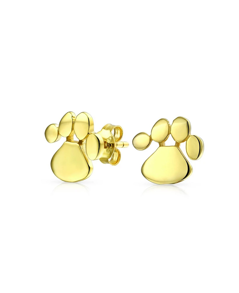 Bling Jewelry Bff Animal Lover Puppy Kitten Foot Print Pet Dog Cat Paw Stud Earrings Gold Plated .925 Sterling Silver