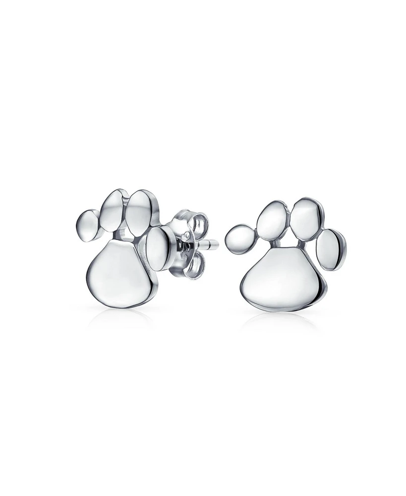 Bling Jewelry Bff Animal Lover Puppy Kitten Foot Print Pet Dog Cat Paw Print Stud Earrings Gold Plated .925 Sterling Silver