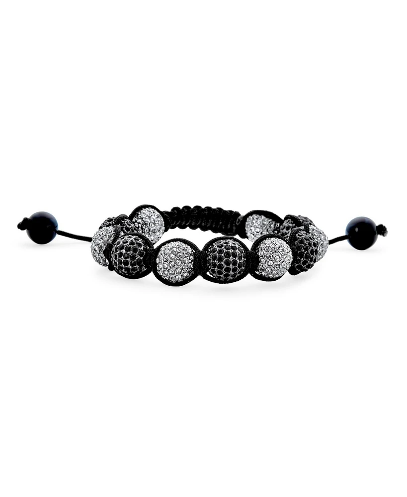 Bling Jewelry Black Blue White Gold Tone Strand Bracelet with Pave Crystal Disco Ball