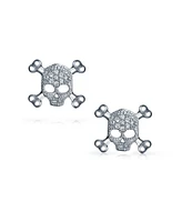 Bling Jewelry Unisex Dia De Los Muertos White Cz Skull Crossbones Stud Earrings Sterling Silver