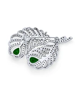 Bling Jewelry Classic Brooche Pin with Cz Peacock Feather and Green Cz Teardrop Shape