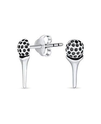 Bling Jewelry Tiny Tee & Golf Ball Stud Earrings for Golfers in Oxidized Sterling Silver Jewelry