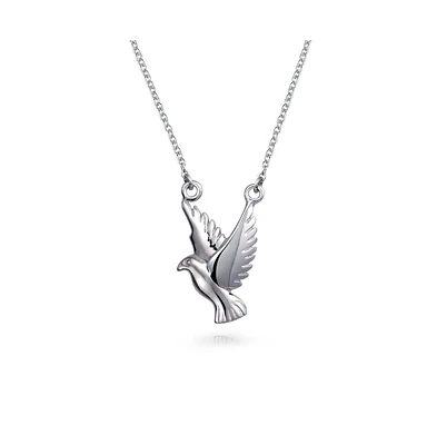 Bling Jewelry Spiritual Faith Dove Pendant Necklace in Sterling Silver - Peace Bird Design