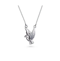 Bling Jewelry Spiritual Faith Dove Pendant Necklace in Sterling Silver - Peace Bird Design