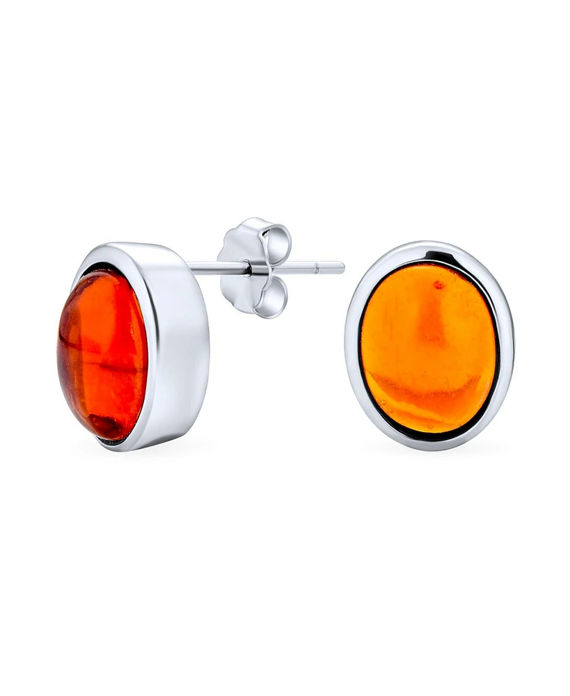 Bling Jewelry 7x9 Mm Black Onyx Turquoise Amber Oval Stud Earrings 14K Gold Silver