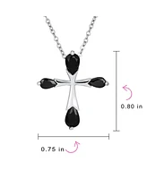 Bling Jewelry Black Purple Clear Cubic Zirconia Cz Teardrop Tips Cross Necklace Pendant .925 Sterling Silver