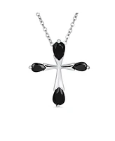 Bling Jewelry Black Purple Clear Cubic Zirconia Cz Teardrop Tips Cross Necklace Pendant .925 Sterling Silver