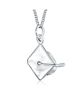 Bling Jewelry Graduate Gift Sterling Silver Pendant Necklace with Graduation Cap Hat Design