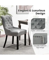 Upholstered Dining Chairs Set of 2 Tufted Wingback Chairs with Rubber Wood Legs