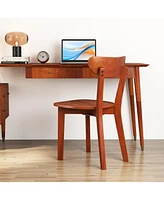 Solid Wood Dining Chair Set of 2 with Curved Backrest and Rubber Wood Frame