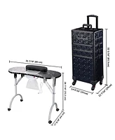 Byootique Folding Manicure Nail Table 4in1 Rolling Makeup Case Mermaid Pink