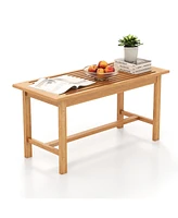Patio Coffee Table Rectangular Outside Side Table with Slatted Tabletop
