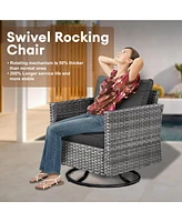 Xizzi Patio Furniture Set 6 Piece Outdoor Sectional Sofa with Rocking Swivel Chairs Square Fire Pit Table Loveseat All Weather Wicker Rattan Conve