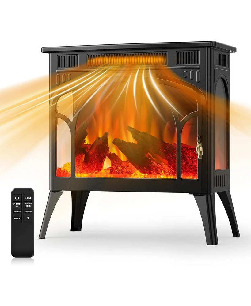 Kismile Realistic Flame Electric Fireplace Stove, 500/1500W Freestanding Fireplace Heater with Remote Control and Timer, Adjustable Fireplace Stove Fl