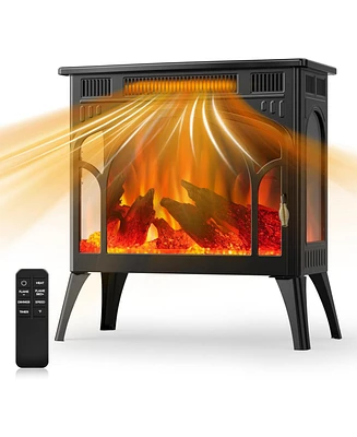 Kismile Realistic Flame Electric Fireplace Stove, 500/1500W Freestanding Fireplace Heater with Remote Control and Timer, Adjustable Fireplace Stove Fl