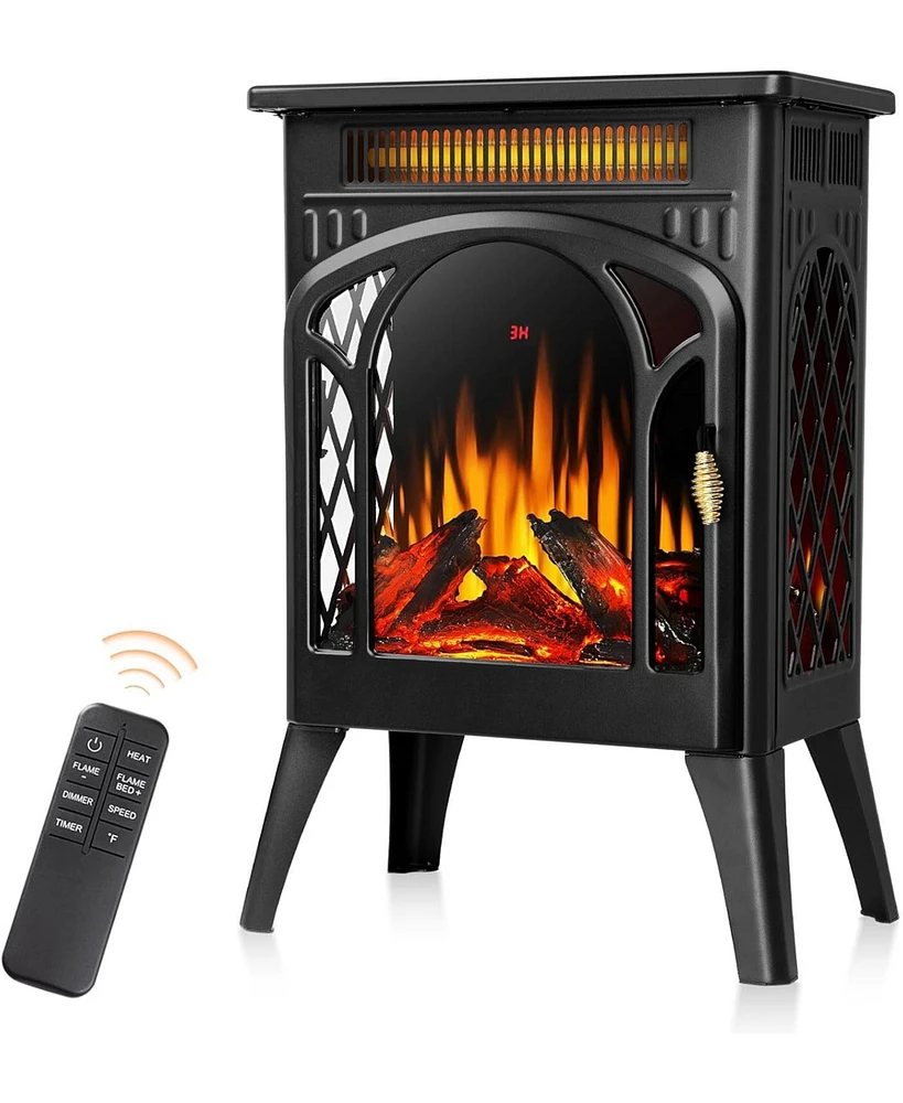 Kismile Electric Fireplace, 1500W infrared heater with 3D flame effect, remote control, 8-hour timer, and 5100 Btu heating. Ideal for freestanding use