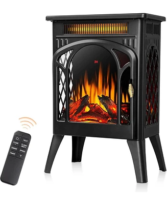 Kismile Electric Fireplace, 1500W infrared heater with 3D flame effect, remote control, 8-hour timer, and 5100 Btu heating. Ideal for freestanding use