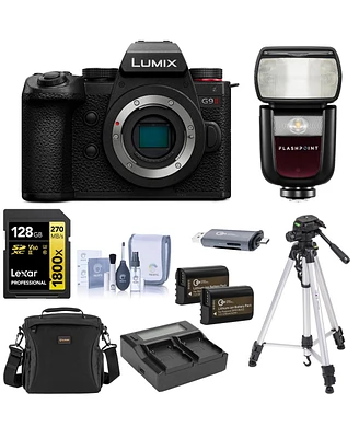 Panasonic Lumix G9II Mirrorless Camera, Bundle with Zoom Li-on Iii R2 Flash, Tripod with Head, 128GB Memory Card, 2x Battery and Charger Kit