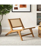 Teak Wooden Chair with Handwoven Rattan Seat and Backrest
