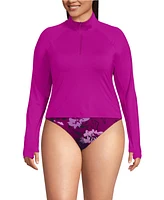 Lands' End Women's Plus Long Sleeve Quarter Zip Upf 50 Rash Guard