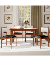 Wooden Dining Chair Set of 2 with Rubber Wood Frame and Faux Sherpa Backrest