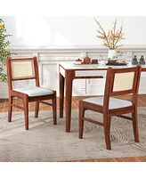 Wooden Kitchen Chairs with Cane Back Rubber Wood Frame and Padded Seat