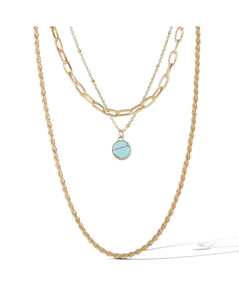 Jessica Simpson Layered Chain Necklace with Turquoise Pendant