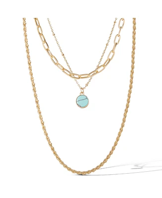 Jessica Simpson Layered Chain Necklace with Turquoise Pendant