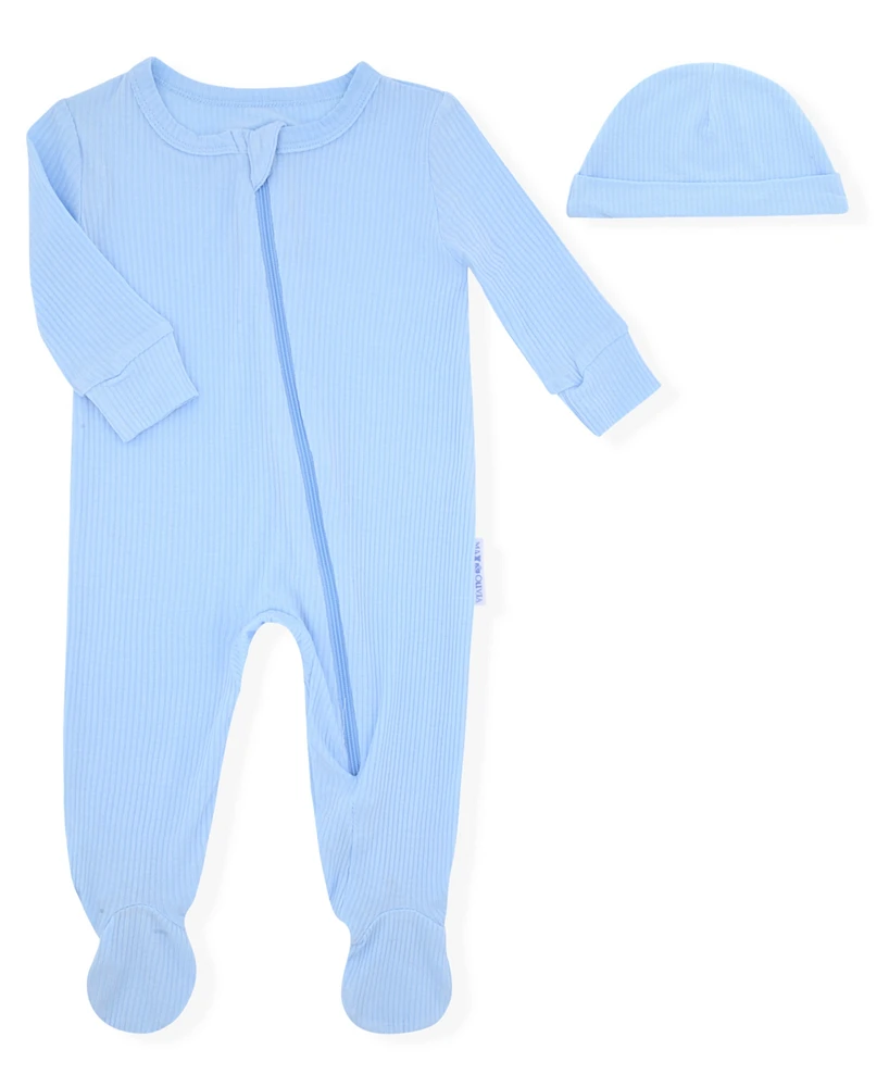 Max & Olivia Baby Boys 2-Piece Rib Footie and Hat Set