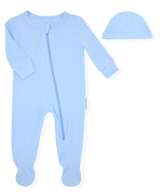 Max & Olivia Baby Boys 2-Piece Rib Footie and Hat Set