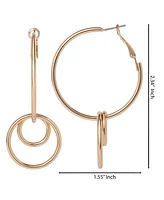 Jessica Simpson Gold-Tone Triple Ring Drop Hoop Earrings – Bold and Stylish Statement Accessory