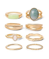 Jessica Simpson Gold-Tone 8-Piece Stacking Ring Set with Green Stone Accents - Size 7