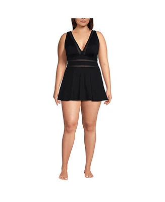 Lands' End Women's Plus Mesh V-neck Mini Swim Dress Swimsuit