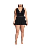 Lands' End Women's Plus Mesh V-neck Mini Swim Dress Swimsuit