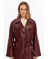 Furniq Uk Women's Leather Trench Coat