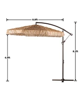 Aoodor 9ft. Cantilever Tiki Thatch Patio Umbrella, Hand-Push Tilt Offset Umbrella for Outdoor, Natural Straw Look (No Base)