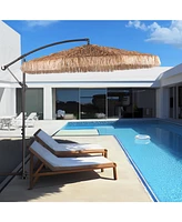 Aoodor 10 ft. Cantilever Tiki Thatch Patio Umbrella, Hand-Push Tilt Offset Umbrella for Outdoor, Natural Straw Look (No Base)